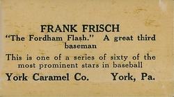 1927 York Caramel (E210) (Type 1) #50 Frank Frisch Back