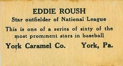 1927 York Caramel (E210) (Type 1) #53 Eddie Roush Back