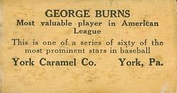 1927 York Caramel (E210) (Type 1) #9 George Burns Back