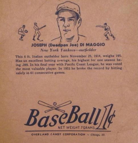 1936-41 Overland Candy (R301) #NNO Joe DiMaggio Front