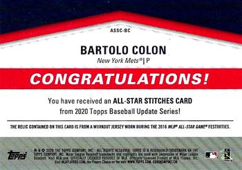 2020 Topps Update - All-Star Stitches Relics #ASSC-BC Bartolo Colon Back