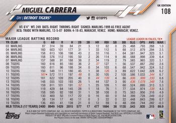 2020 Topps UK Edition #108 Miguel Cabrera Back