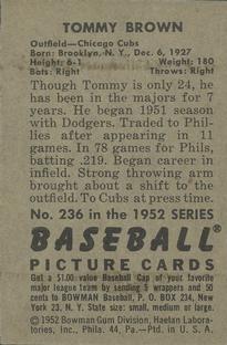 1952 Bowman #236 Tommy Brown Back