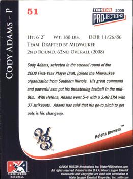 2009 TriStar PROjections - Autographs #51 Cody Adams Back