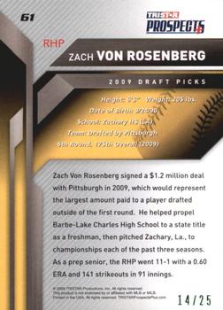 2009 TriStar Prospects Plus - Green #61 Zack Von Rosenberg Back