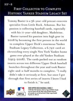 2009 Upper Deck - Historic Firsts #HF-8 First Collector to Complete Historic Yankee Stadium Legacy Set (Tommy Baxter) Back
