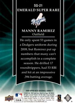 2009 Upper Deck - StarQuest Emerald Super Rare #SQ-21 Manny Ramirez Back