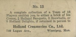 1925 Holland Creameries Washington Senators #13 Tom Zachary Back