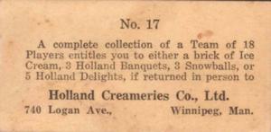 1925 Holland Creameries Washington Senators #17 Bucky Harris Back