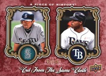 2009 Upper Deck A Piece of History - Cut from the Same Cloth Red #CSC-IC Ichiro Suzuki / Carl Crawford Front
