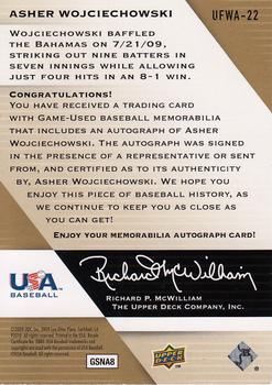 2009 Upper Deck Signature Stars - USA National Team Future Watch Jersey Autographs #UFWA-22 Asher Wojciechowski Back