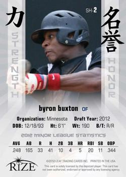 2012 Leaf Rize Draft - Strength and Honor Gold #SH-2 Byron Buxton Back