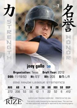 2012 Leaf Rize Draft - Strength and Honor Gold #SH-7 Joey Gallo Back