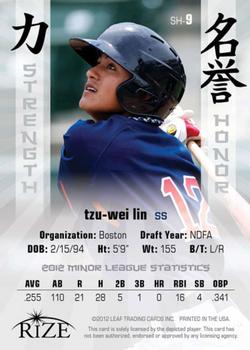 2012 Leaf Rize Draft - Strength and Honor Gold #SH-9 Tzu-Wei Lin Back