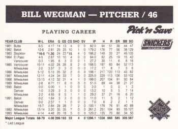 1994 Milwaukee Brewers Police - Waukesha Police Department #NNO Bill Wegman Back