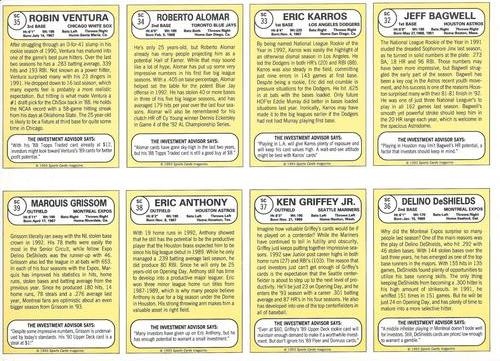 1993 Baseball Card Magazine / Sports Card Magazine - Panels #SC32-SC39 Jeff Bagwell / Eric Karros / Roberto Alomar / Robin Ventura / Delino DeShields / Ken Griffey, Jr. / Eric Anthony / Marquis Grissom Back