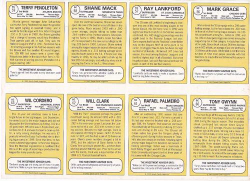 1993 Baseball Card Magazine / Sports Card Magazine - Panels #SC56-SC63 Mark Grace / Ray Lankford / Shane Mack / Terry Pendleton / Tony Gwynn / Rafael Palmeiro / Will Clark / Wil Cordero Back
