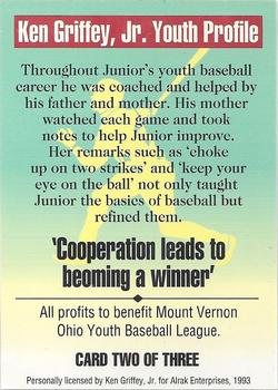 1993 Alrak Enterprises Ken Griffey, Jr. Mount Vernon Youth Baseball League Benefit #2 Ken Griffey, Jr. Back