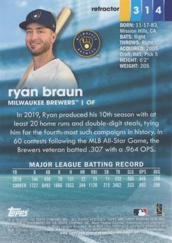 2020 Stadium Club Chrome - Refractor #314 Ryan Braun Back