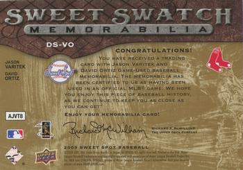2009 Upper Deck Sweet Spot - Swatch Patches Dual #DS-VO David Ortiz / Jason Varitek Back