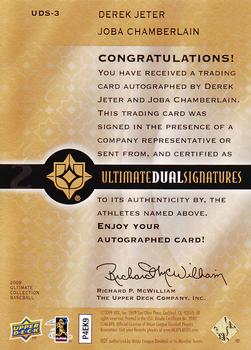 2009 Upper Deck Ultimate Collection - Ultimate Dual Signatures #UDS-3 Derek Jeter / Joba Chamberlain Back