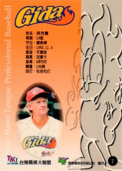 1997 Taiwan Major League #7 Bernie Beckman Back