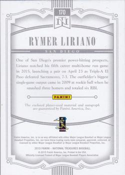 2015 Panini National Treasures - Rookie Material Signatures Green #170 Rymer Liriano Back