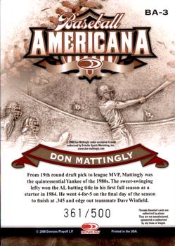 2008 Donruss Threads - Baseball Americana #BA-3 Don Mattingly Back