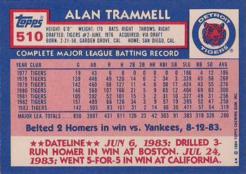 1984 Topps - Collector's Edition (Tiffany) #510 Alan Trammell Back
