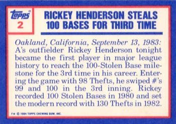 1984 Topps - Collector's Edition (Tiffany) #2 Rickey Henderson Back