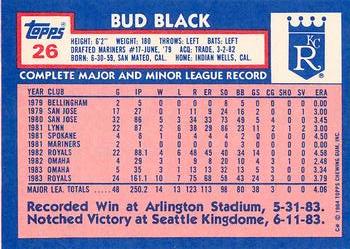 1984 Topps - Collector's Edition (Tiffany) #26 Bud Black Back