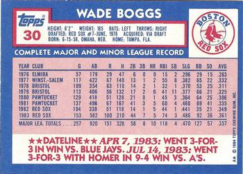 1984 Topps - Collector's Edition (Tiffany) #30 Wade Boggs Back