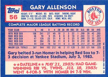 1984 Topps - Collector's Edition (Tiffany) #56 Gary Allenson Back