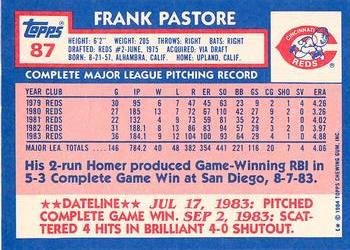 1984 Topps - Collector's Edition (Tiffany) #87 Frank Pastore Back