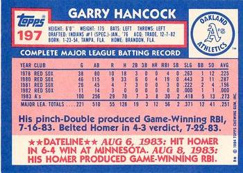1984 Topps - Collector's Edition (Tiffany) #197 Garry Hancock Back