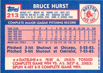 1984 Topps - Collector's Edition (Tiffany) #213 Bruce Hurst Back