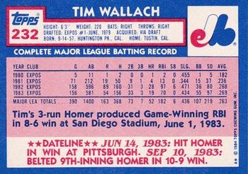 1984 Topps - Collector's Edition (Tiffany) #232 Tim Wallach Back