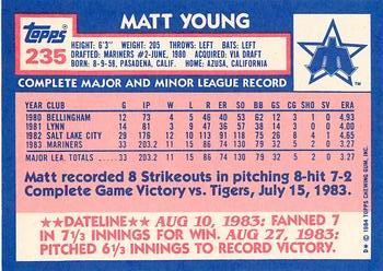 1984 Topps - Collector's Edition (Tiffany) #235 Matt Young Back