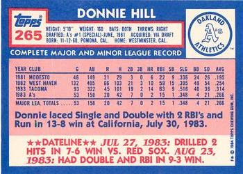 1984 Topps - Collector's Edition (Tiffany) #265 Donnie Hill Back