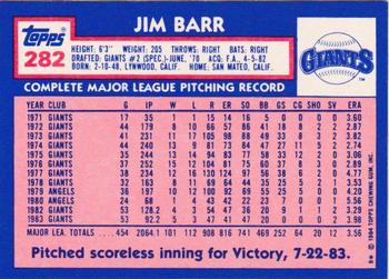 1984 Topps - Collector's Edition (Tiffany) #282 Jim Barr Back