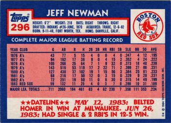 1984 Topps - Collector's Edition (Tiffany) #296 Jeff Newman Back