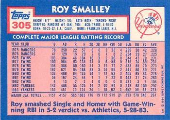 1984 Topps - Collector's Edition (Tiffany) #305 Roy Smalley Back