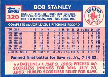 1984 Topps - Collector's Edition (Tiffany) #320 Bob Stanley Back