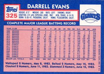 1984 Topps - Collector's Edition (Tiffany) #325 Darrell Evans Back