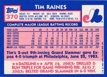 1984 Topps - Collector's Edition (Tiffany) #370 Tim Raines Back