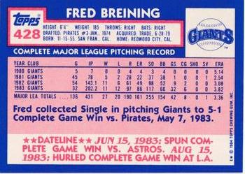 1984 Topps - Collector's Edition (Tiffany) #428 Fred Breining Back