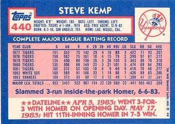 1984 Topps - Collector's Edition (Tiffany) #440 Steve Kemp Back