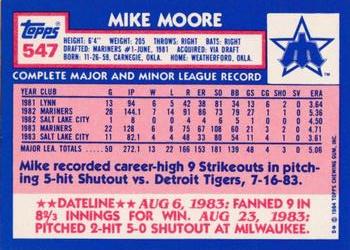 1984 Topps - Collector's Edition (Tiffany) #547 Mike Moore Back