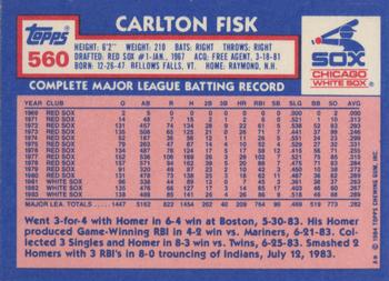 1984 Topps - Collector's Edition (Tiffany) #560 Carlton Fisk Back