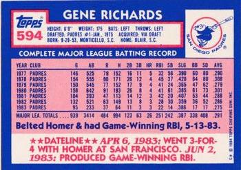 1984 Topps - Collector's Edition (Tiffany) #594 Gene Richards Back